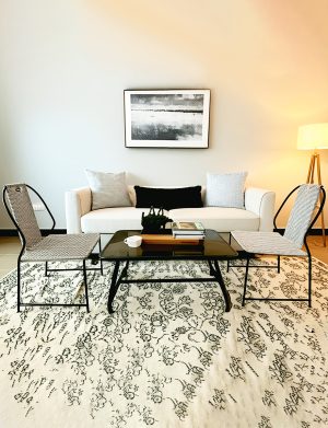 Black Glass Table + 2 Black Chair Left & Right