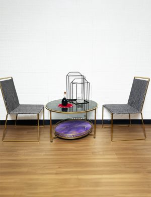 Round & Gold Coffee Table + 2 Gold Chair Left & Right